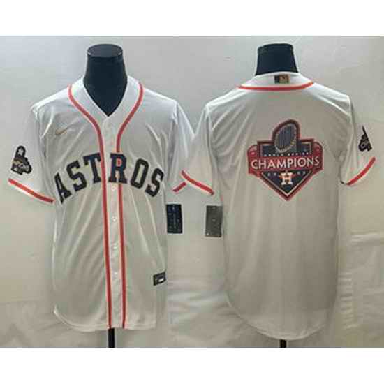 Men's Houston Astros Big Logo 2023 White Gold World Serise Champions Patch Cool Base Stitched Jersey